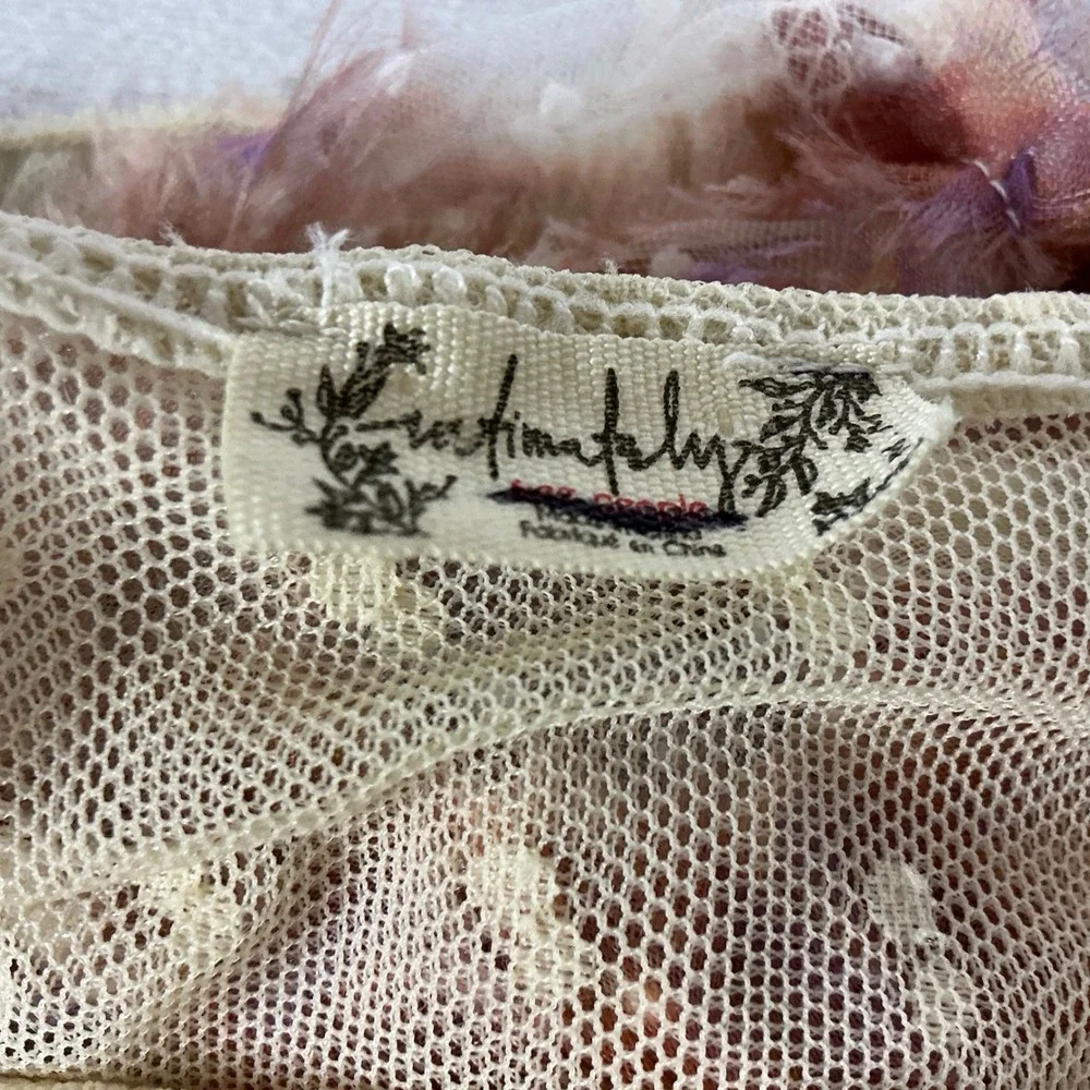 Free People Cream Smocked Mesh Top Sheer Puff Sleeve Coquette Fairycore